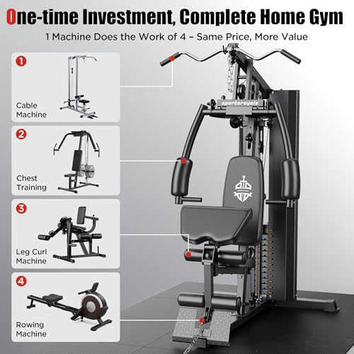 Multifunctional Home Gym Equipment with 154LBS Weight Stack T48979