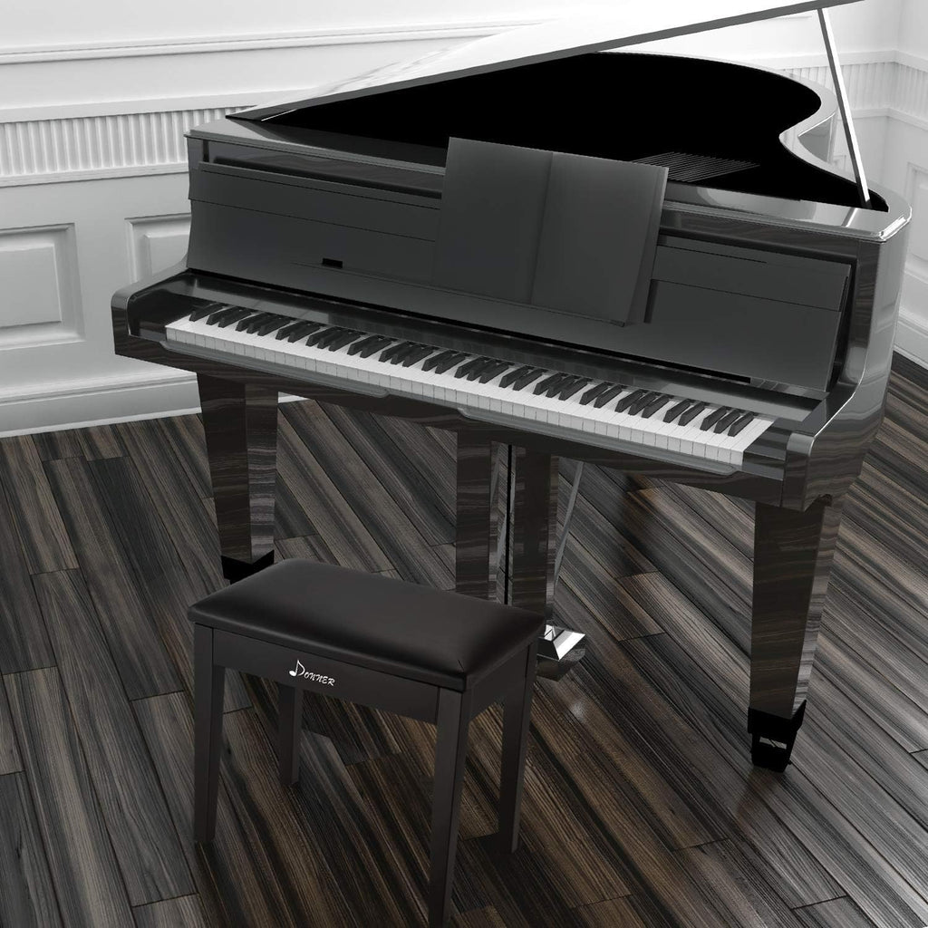 Black Solid Wood Piano Bench with Storage P895345