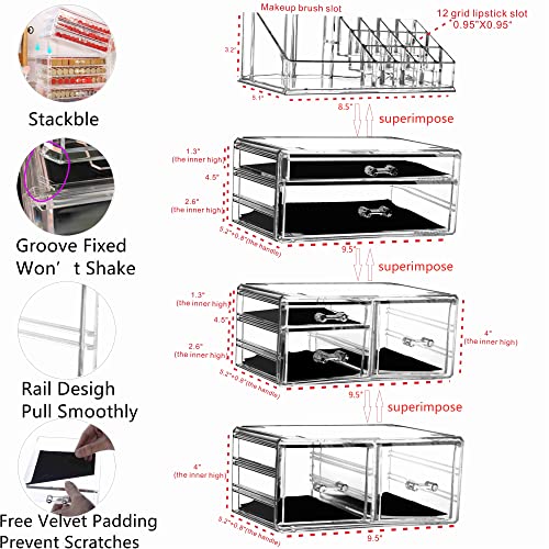 Large Clear Makeup Organizer with 8 Drawers, Set of 3 S18450
