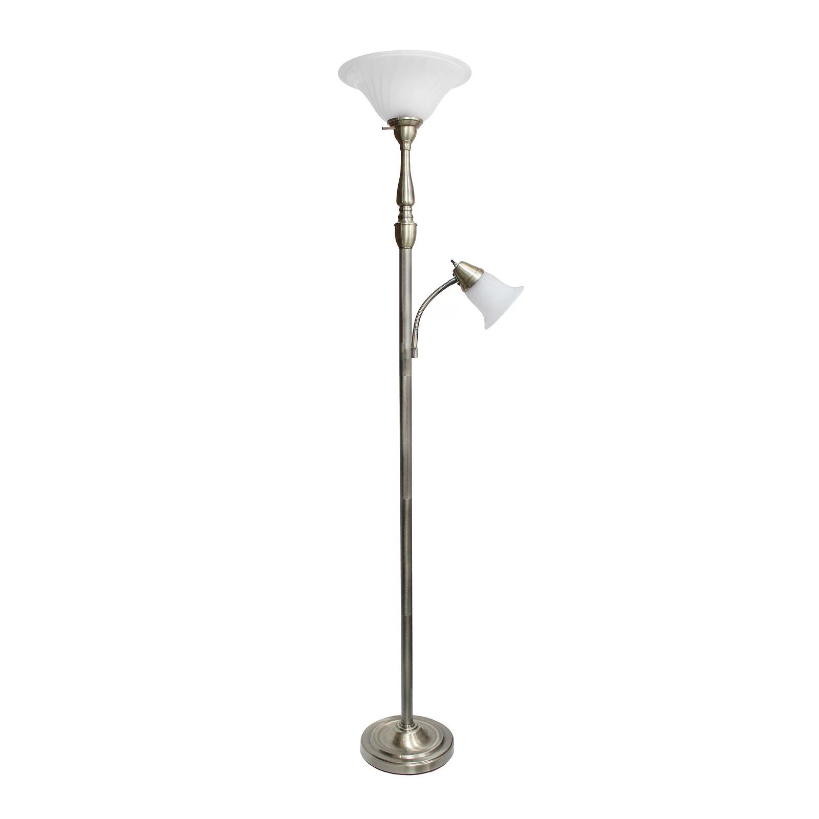 2 Light Torchiere Floor Lamp with White Marble Glass, Brushed Nickel G15322
