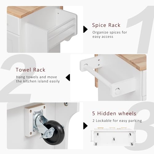 White Kitchen Island with Storage J458