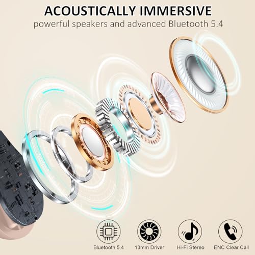 Pink Wireless Bluetooth 5.4 Over-Ear Earbuds with ENC Noise Cancelling Mic H69876