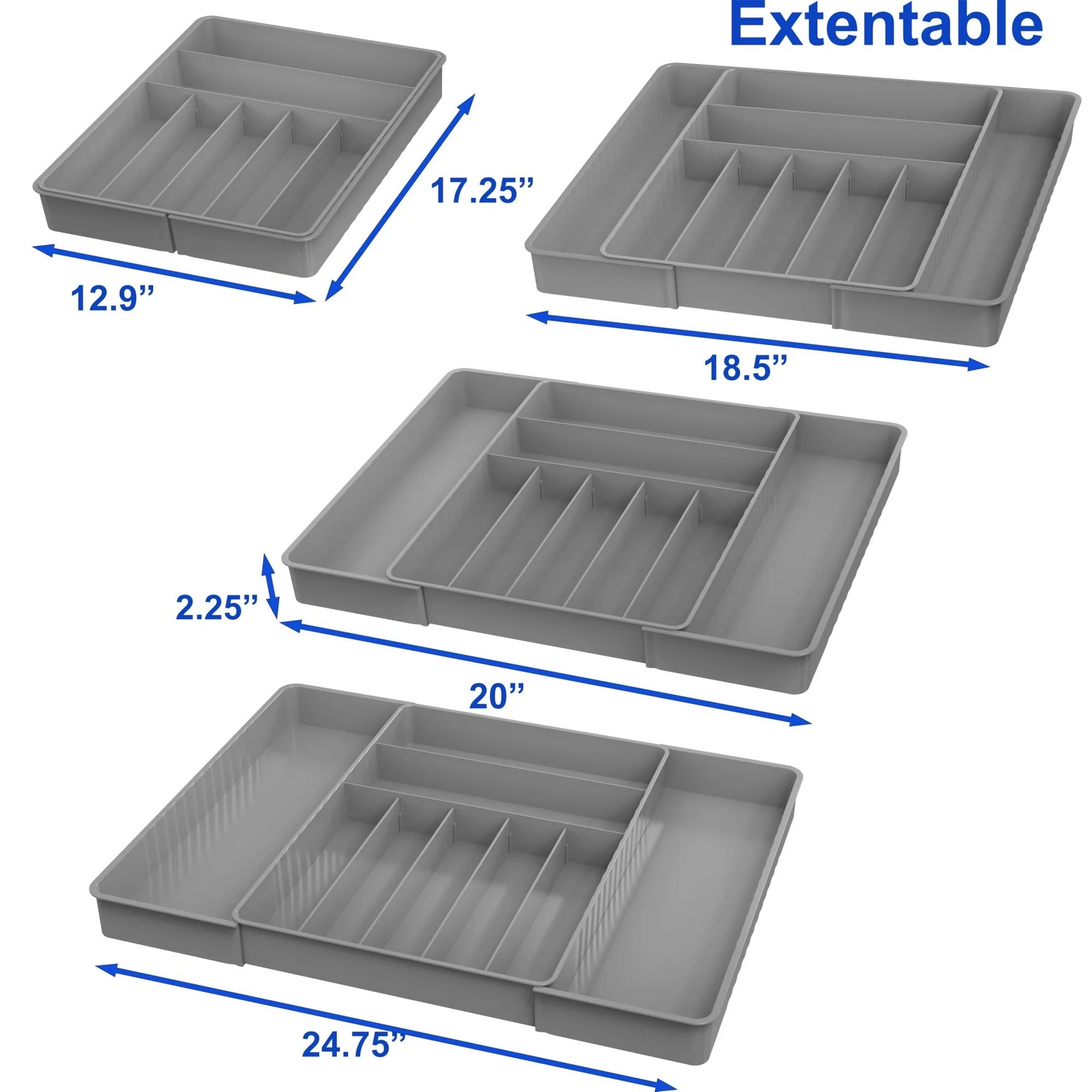 9 Compartment Expandable Cutlery Tray, Gray P534562