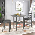 3 Piece Round Drop Leaf Counter Height Dining Table and Chairs Set with Storage Shelf T52721