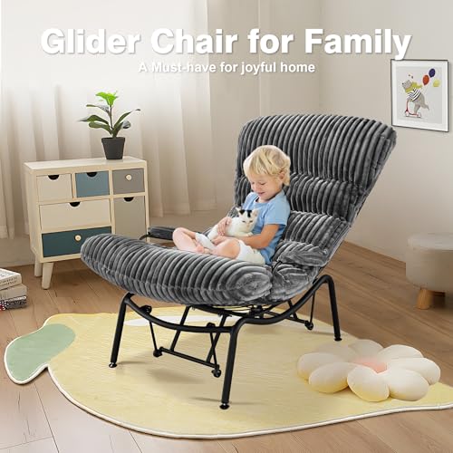 Grey Corduroy Rocking Chair with Ottoman Y784318