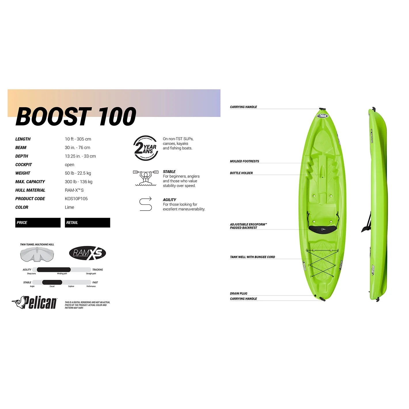 Green 10ft Sit On Top Kayak U372682
