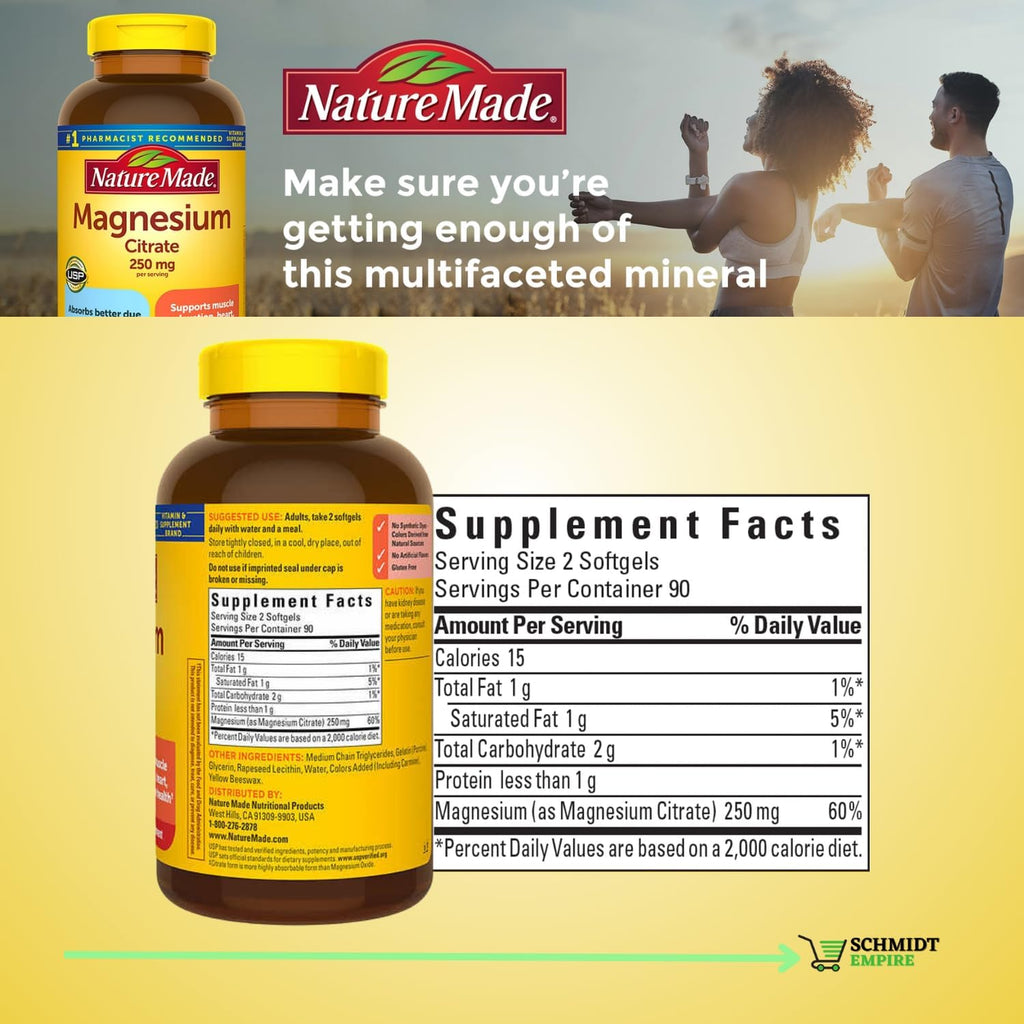 Magnesium Citrate 250 mg Supplement, 180 Count Softgels P3980