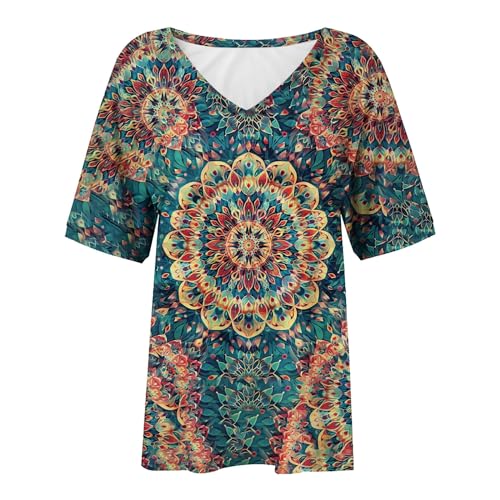Retro Ethnic Floral Printed V Neck Tops I911776