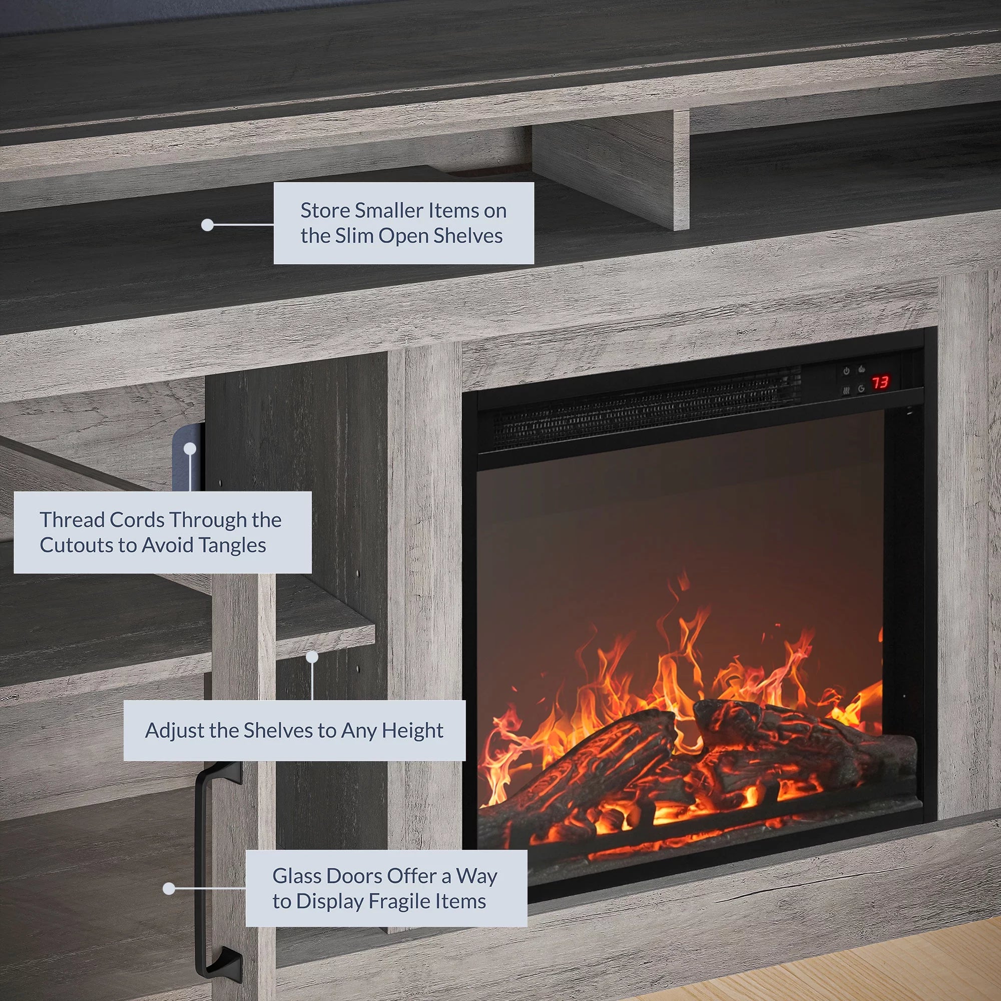 Gray Wash TV Stand with Fireplace K38961