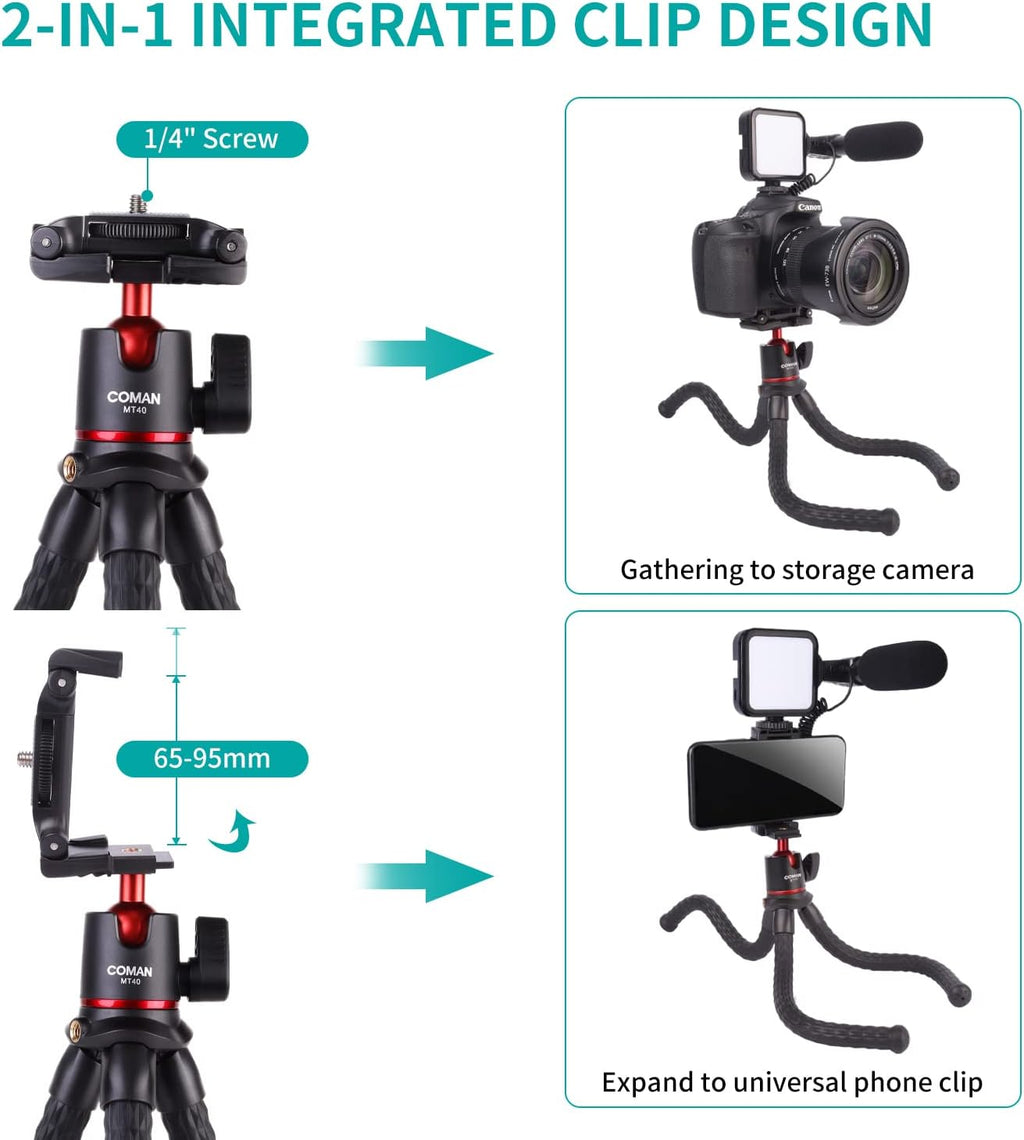 Smartphone Camera 2-in-1 Tripod Stand Microphone Light Kit D31261