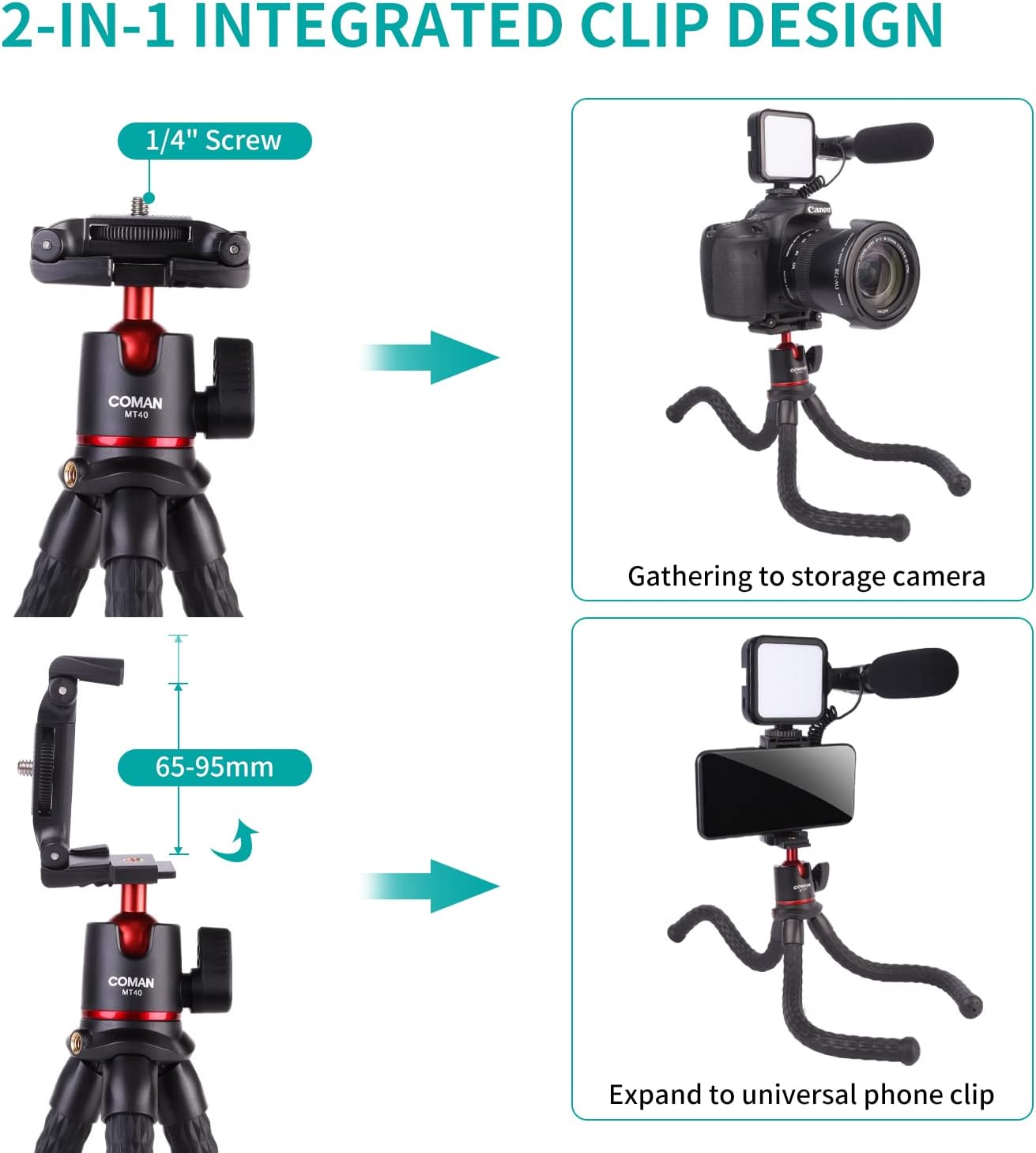 Smartphone Camera 2-in-1 Tripod Stand Microphone Light Kit D31261