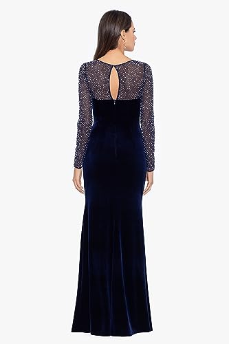 Long Stretch Velvet Illusion Beaded Sleeve Gown T294066