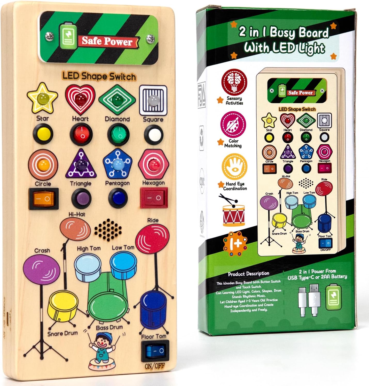 USB Busy Board with LED Shape Switch and Drum Set H9587