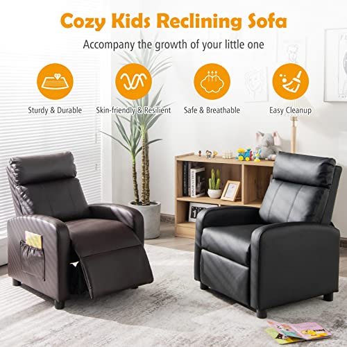 Adjustable PU Leather Kids Recliner with Side Pockets (Beige) R86420