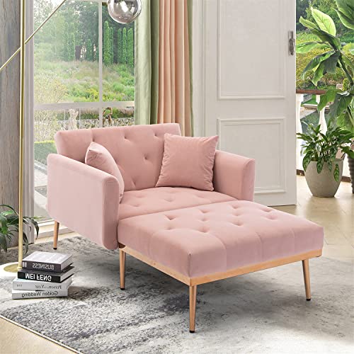 Beige Velvet Chaise Lounge Chair with Adjustable Backrest E85654