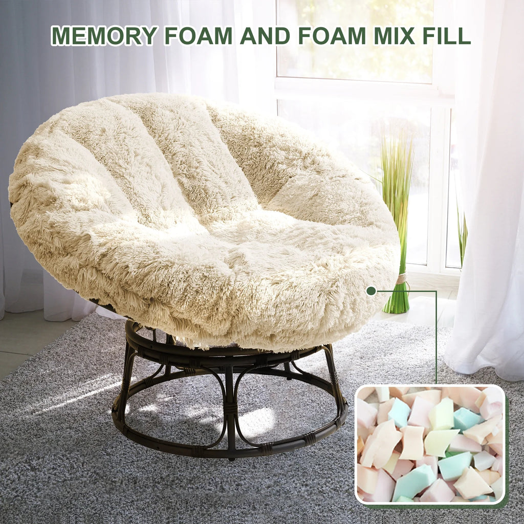 White 48X48 Inch Papasan Chair Cushion with Faux Fur Cover R53315