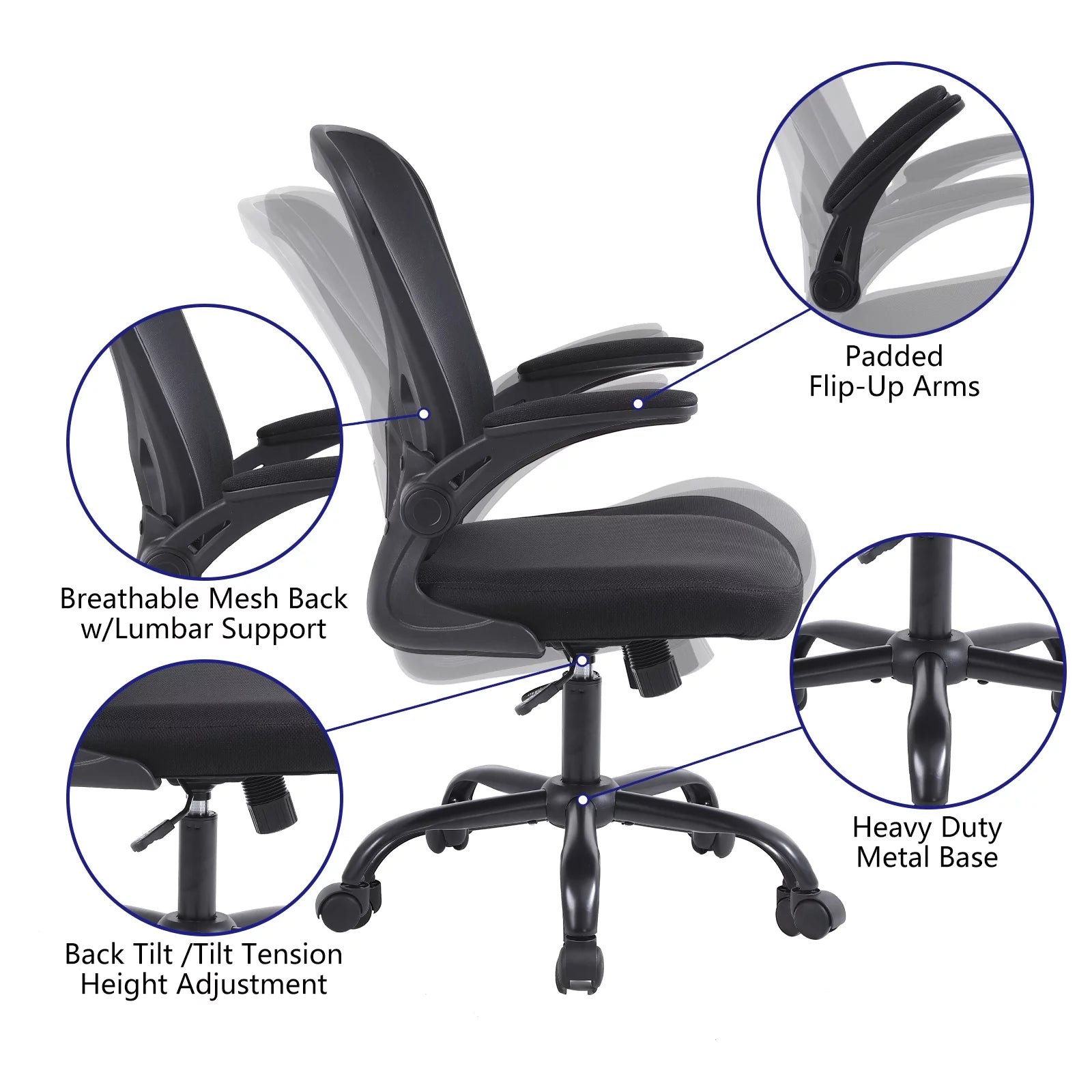 Black Mesh Ergonomic Office Chair with Lumbar Support W802