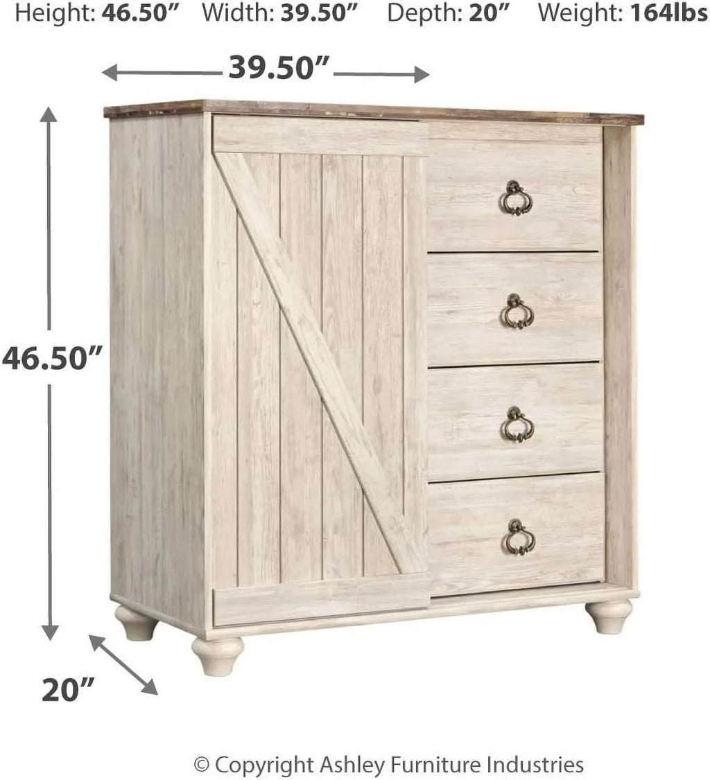 Whitewash 4 Drawer Door Chest J542