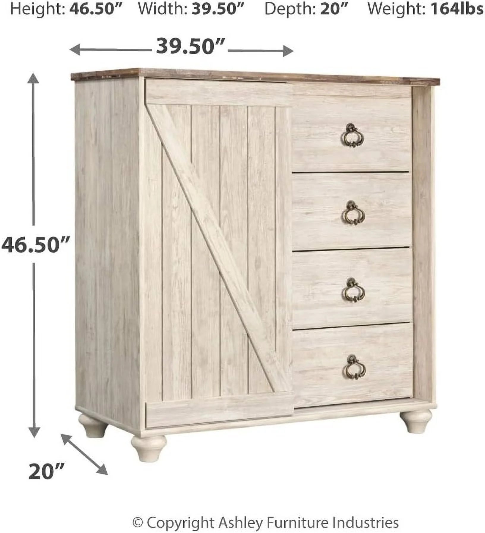 Whitewash 4 Drawer Door Chest J542