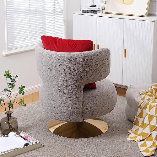 Upholstered Swivel Barrel Chair with Pillow White Orange Teddy G139287