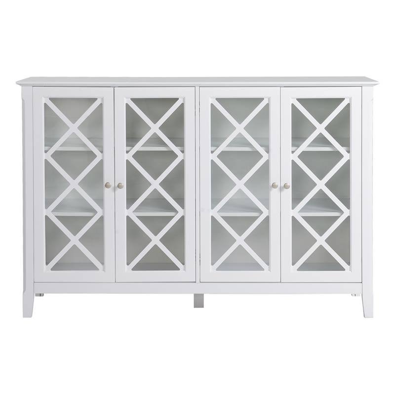 White Wood Accent Cabinet with Four Doors V5279