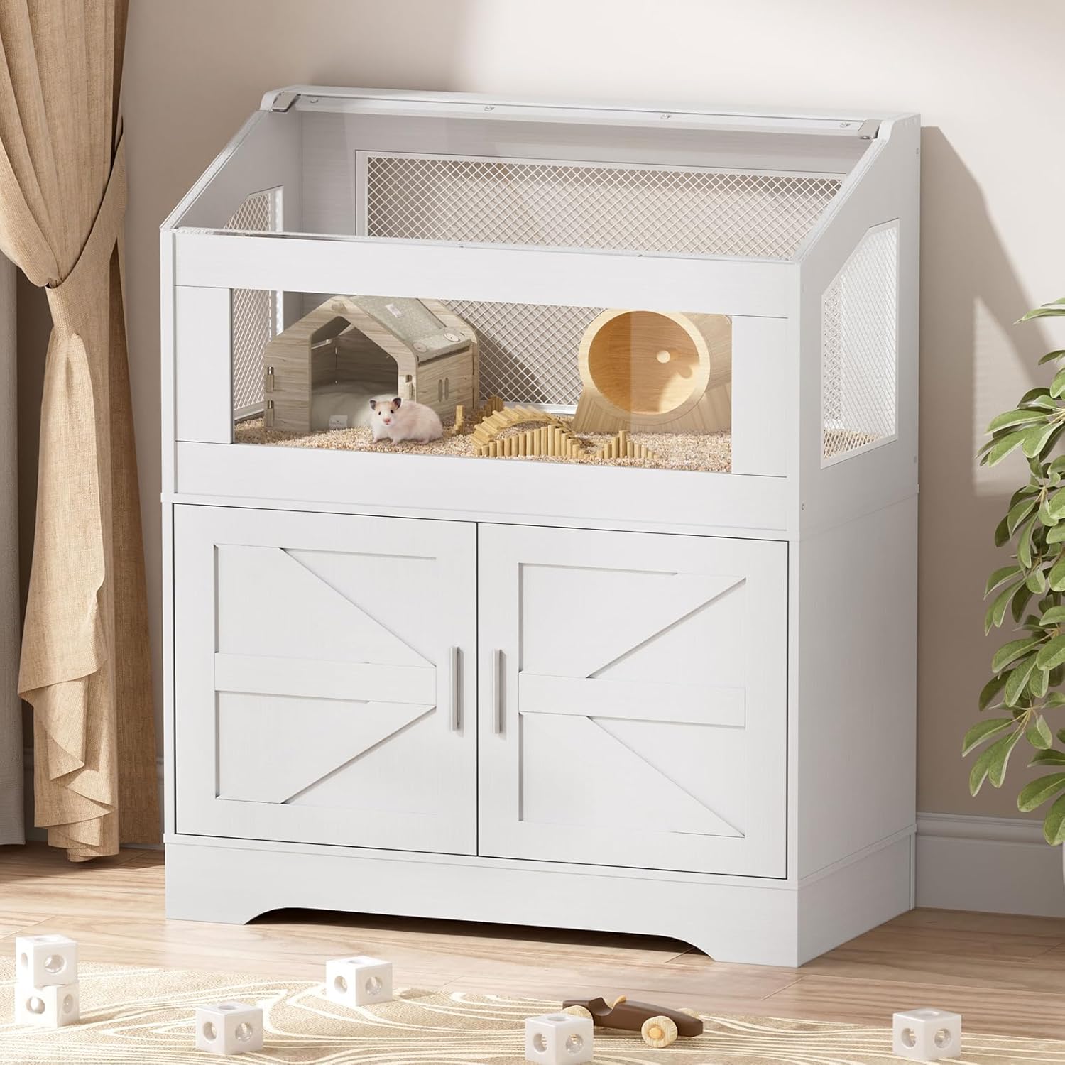 White Hamster Cage with Storage Cabinet H3616