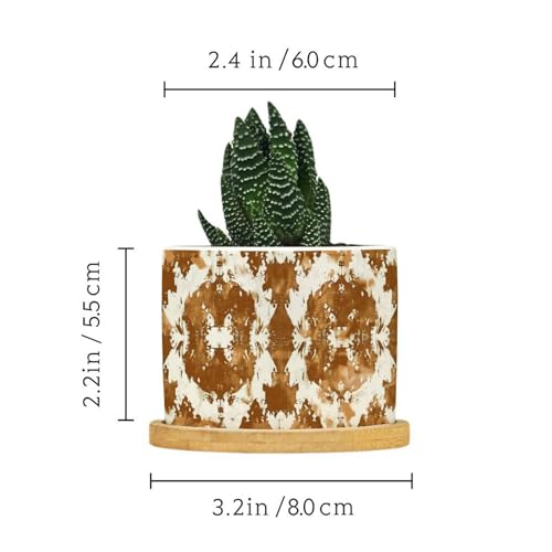 Blue And White Porcelain Ceramic Round Plant Pot with Drainage Holes And Bamboo Tray C9217