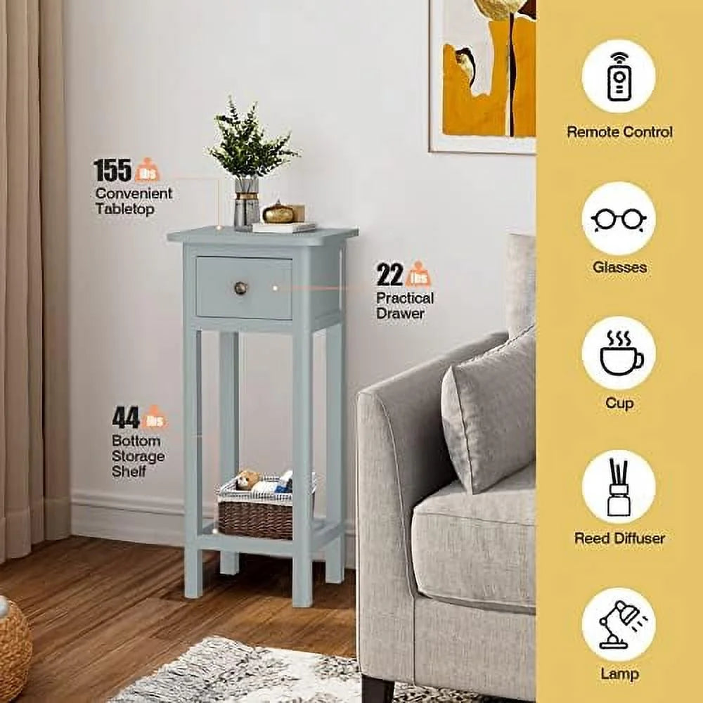 Narrow Acacia Wood Side Table with Drawer U446732
