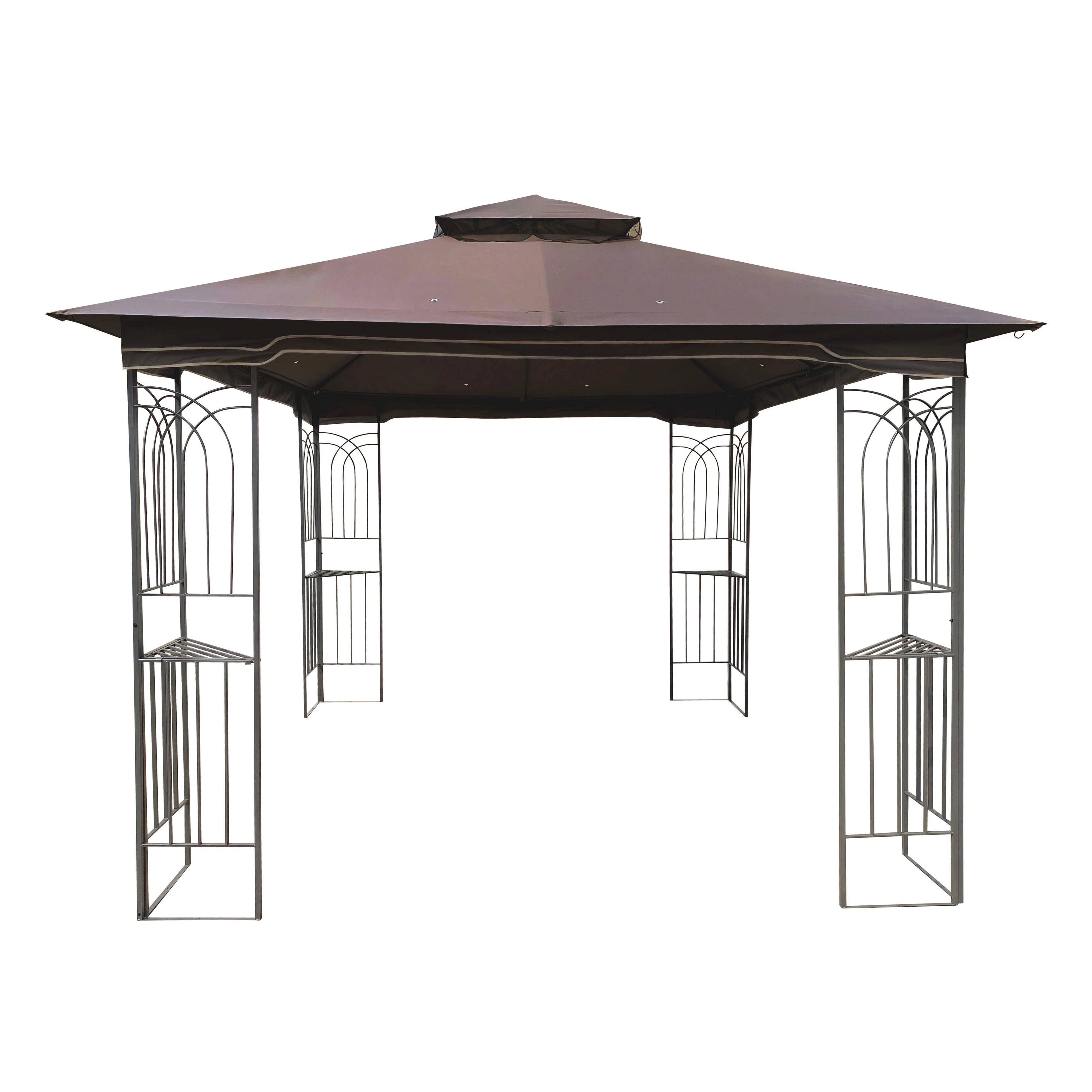 10x10 Outdoor Patio Gazebo Canopy Tent With Ventilated Double Roof And Mosquito Net, Brown K577074
