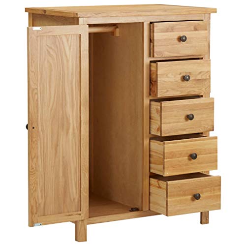 Solid Oak Wood Wardrobe with Hanging Rail and Drawers K81249
