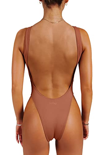 One Piece Swimsuit High Cut Low Back Retro U757