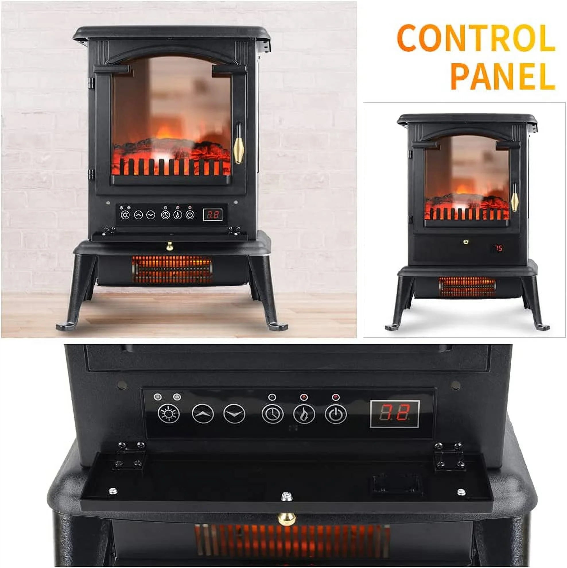22.4" Freestanding Portable Infrared Fireplace Heater Stove with Remote, 1000W/1500W T954309