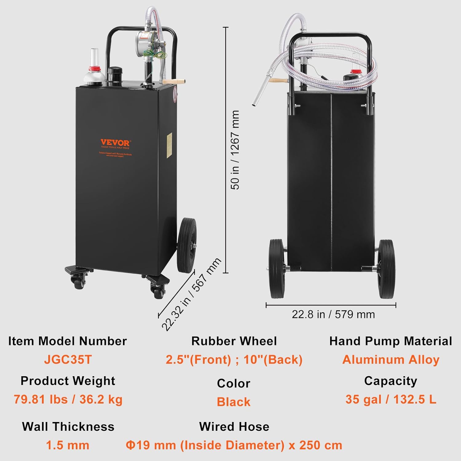 35 Gallon Black Fuel Caddy on 4 Wheels with Manual Transfer Pump Q99255