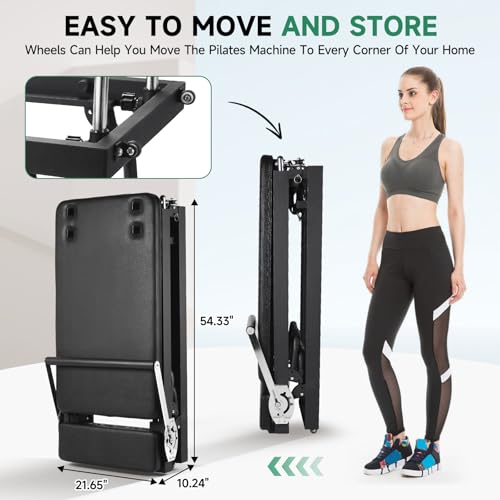 91.5inch Foldable Pilates Reformer with Pilates Ring Circle & Headrest, Jumpboard, Dual Resistance Springs T814543