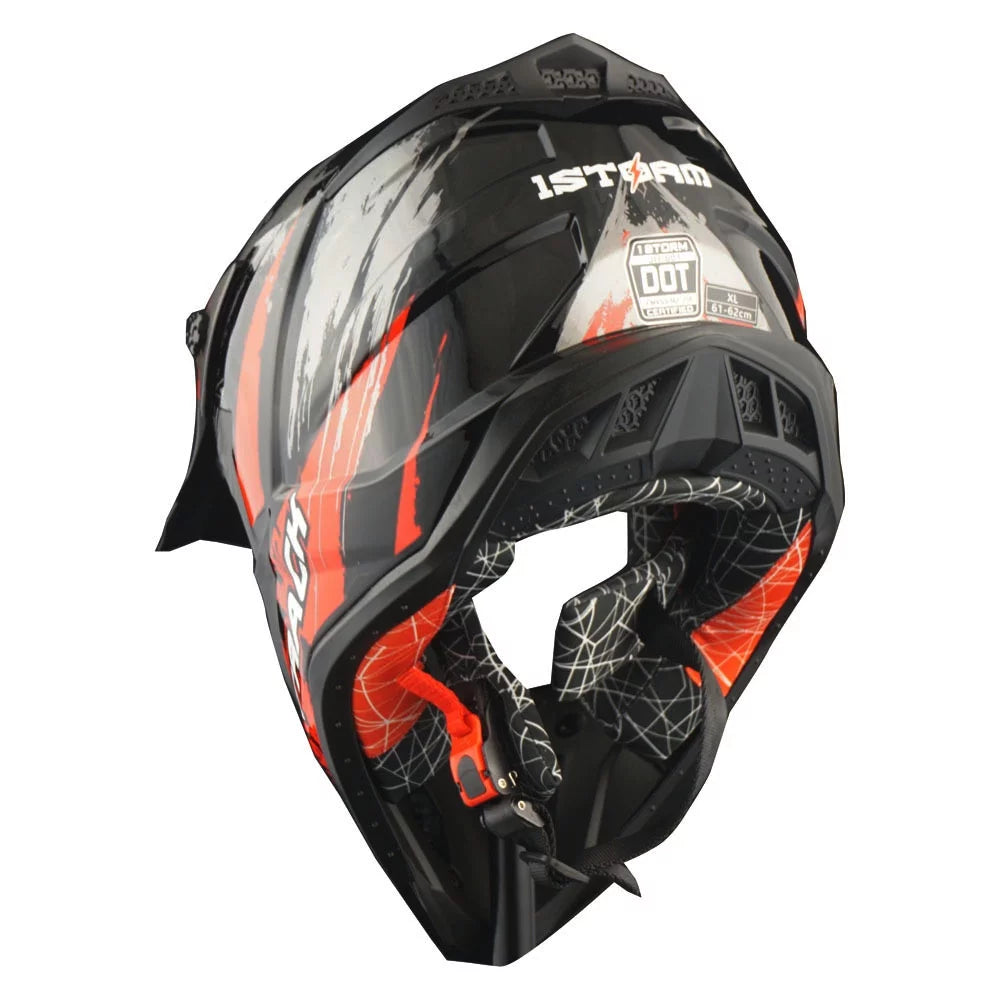 Track Red Motocross Helmet with Goggles and Glove Bundle G3578