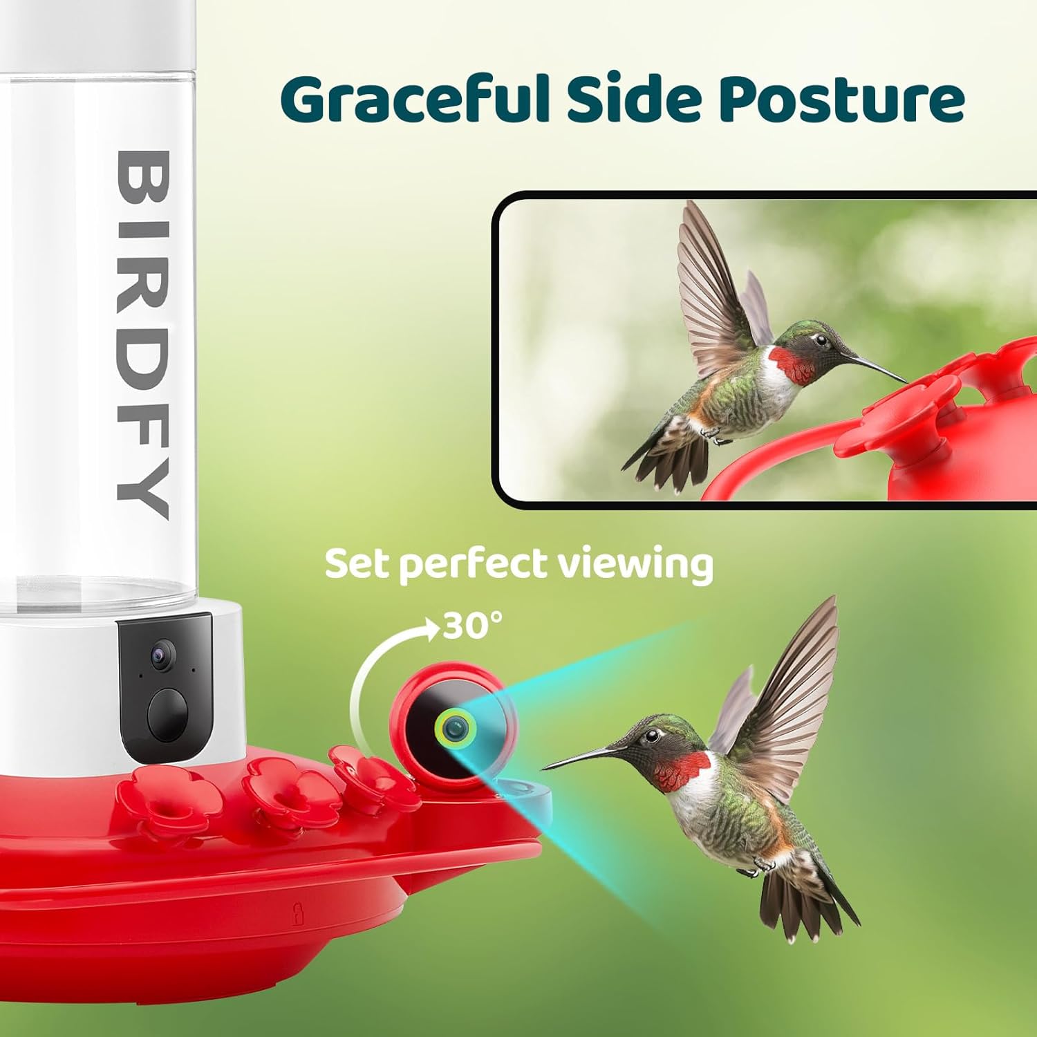 Hummingbird Feeder with Camera, 2K Dual Smart Cameras Solar Powered, 20 Ounces X124