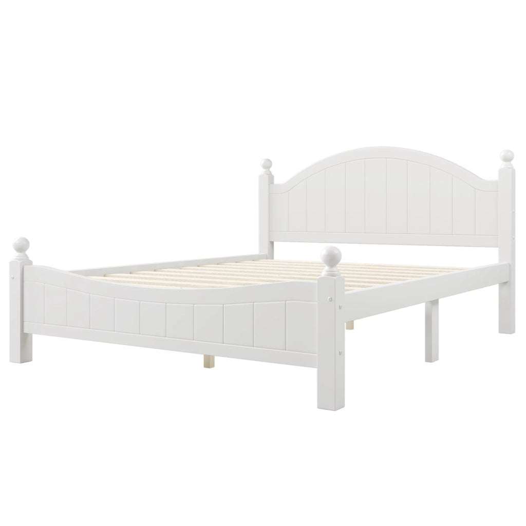 Queen Size Solid Wood Platform Bed with Headboard and Footboard White P3741