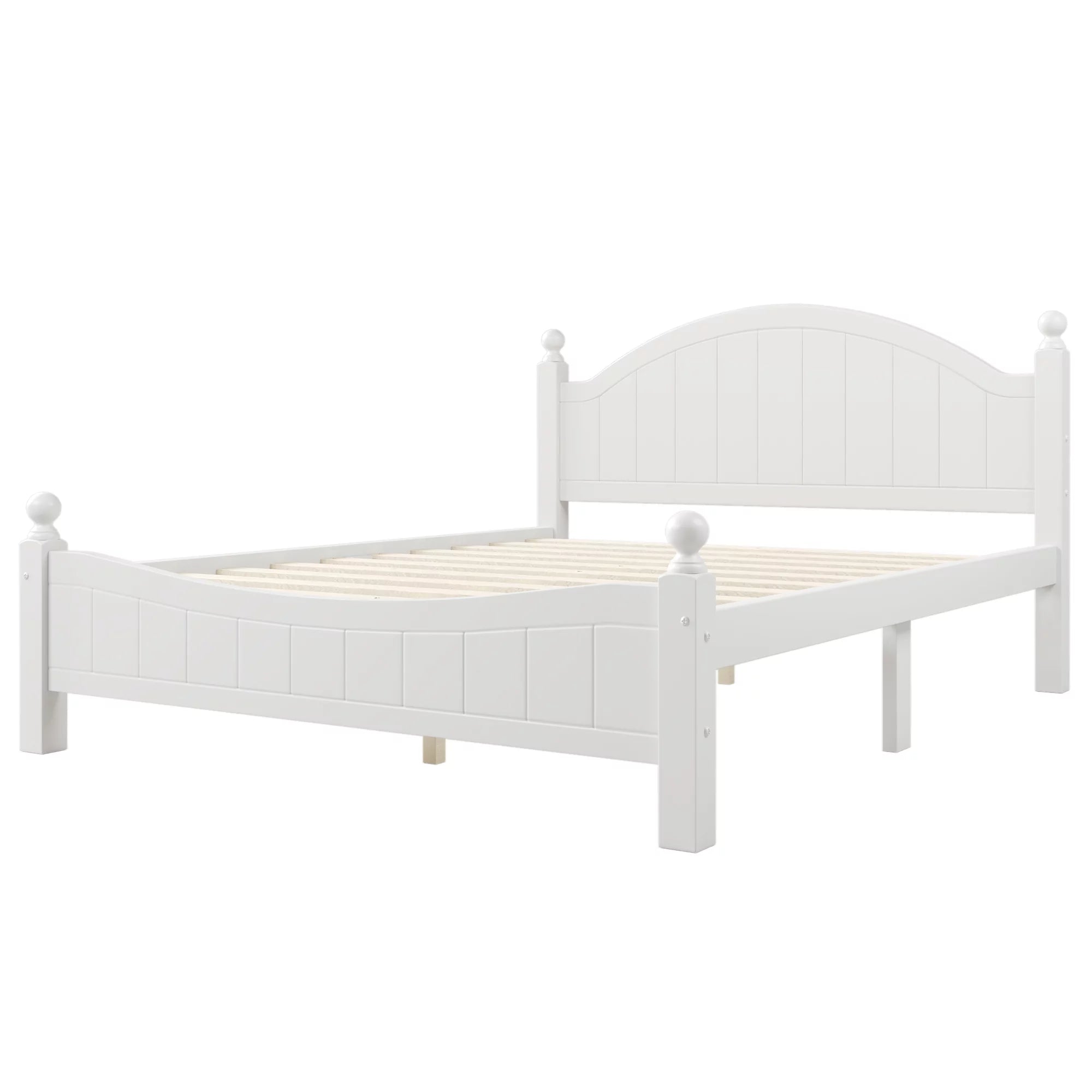 Queen Size Solid Wood Platform Bed with Headboard and Footboard White P3741