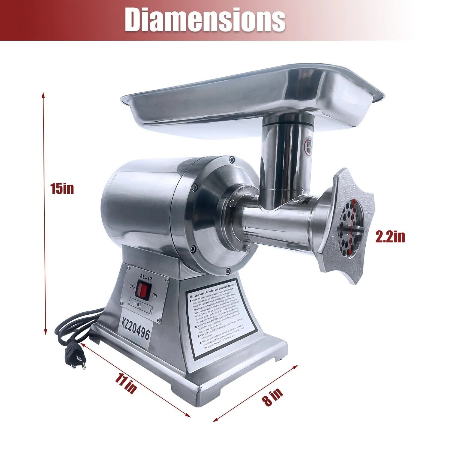 1100W Stainless Steel Commercial Electric Meat Grinder H413873