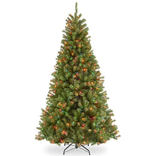 Pre-Lit Artificial Full Christmas Tree, Green, Multicolor Lights, Includes Stand, 7 Feet P1722