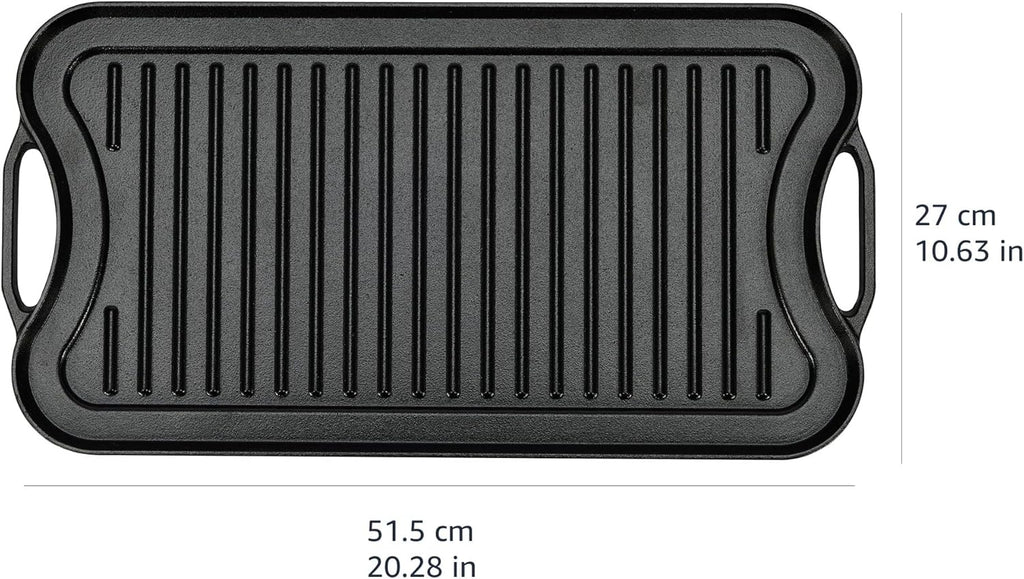 Pre-Seasoned Cast Iron Reversible Rectangular Grill Griddle, Black, 20 x 10.39 x 0.98 inch T892