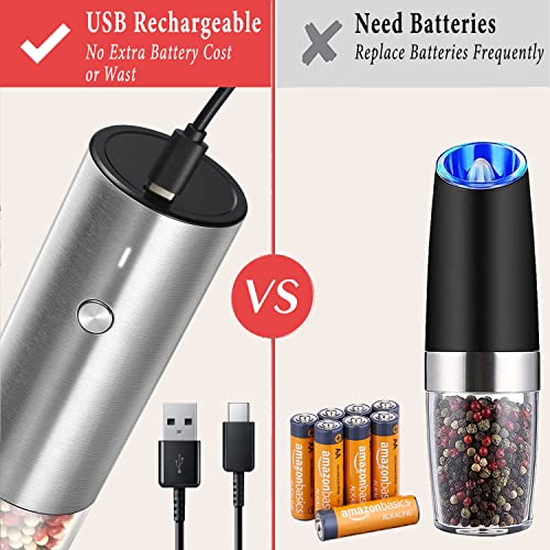 Rechargeable Electric Salt and Pepper Grinder Set with Holder Stainless Steel G203