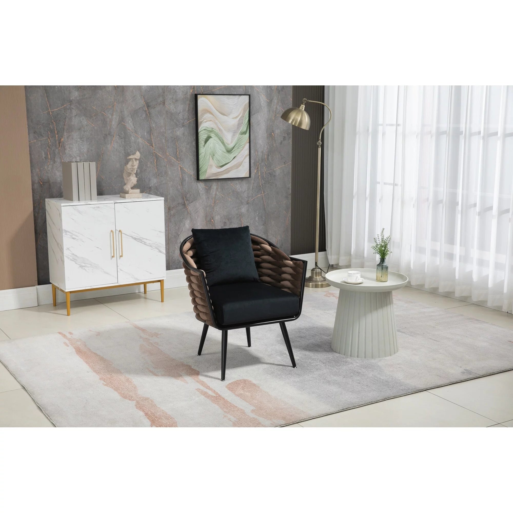 Black Velvet Barrel Chair S15153