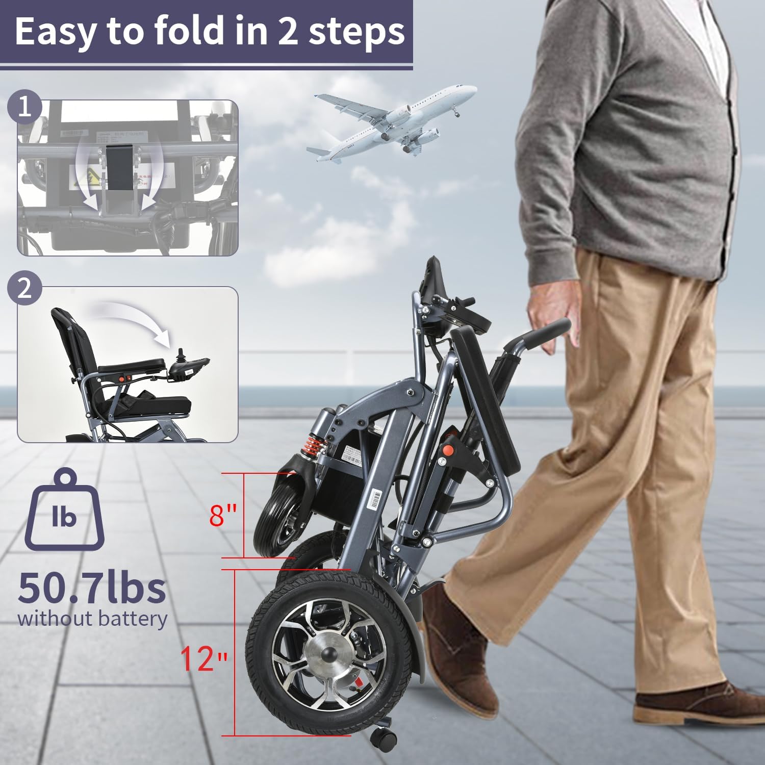 600W Motors Lightweight Foldable All Terrain Electric Wheelchair Y998400