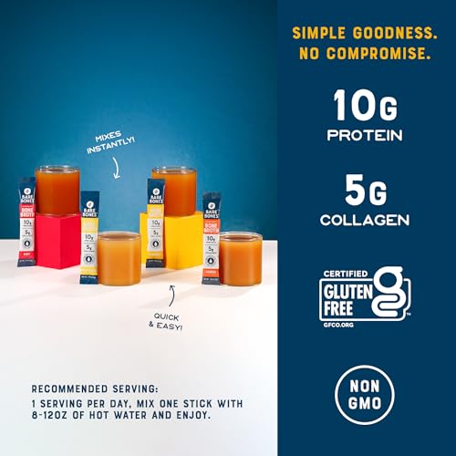 Bone Broth Instant Powdered Beverage Mix, Variety Pack of 32, 15g Sticks U921