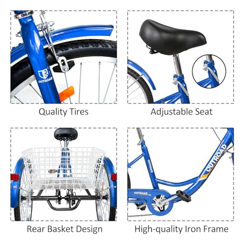 7-Speed Adult Tricycle with Large Basket 24/26 Inch S5612