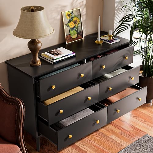 White 6 Drawer Wood Dresser with Gold Knobs A509187