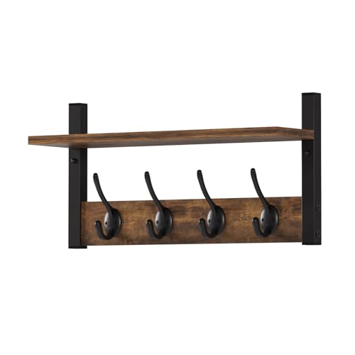 Rustic Brown Wood Coat Rack with 16 Hooks, Set of 4 Z5447