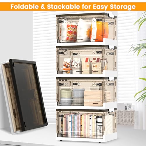 50QT Foldable Stackable Clear Plastic Storage Bins with Lids and Wheels F6651