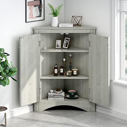 Brown Freestanding Corner Cabinet with 2 Adjustable Shelves and 2 Doors G235
